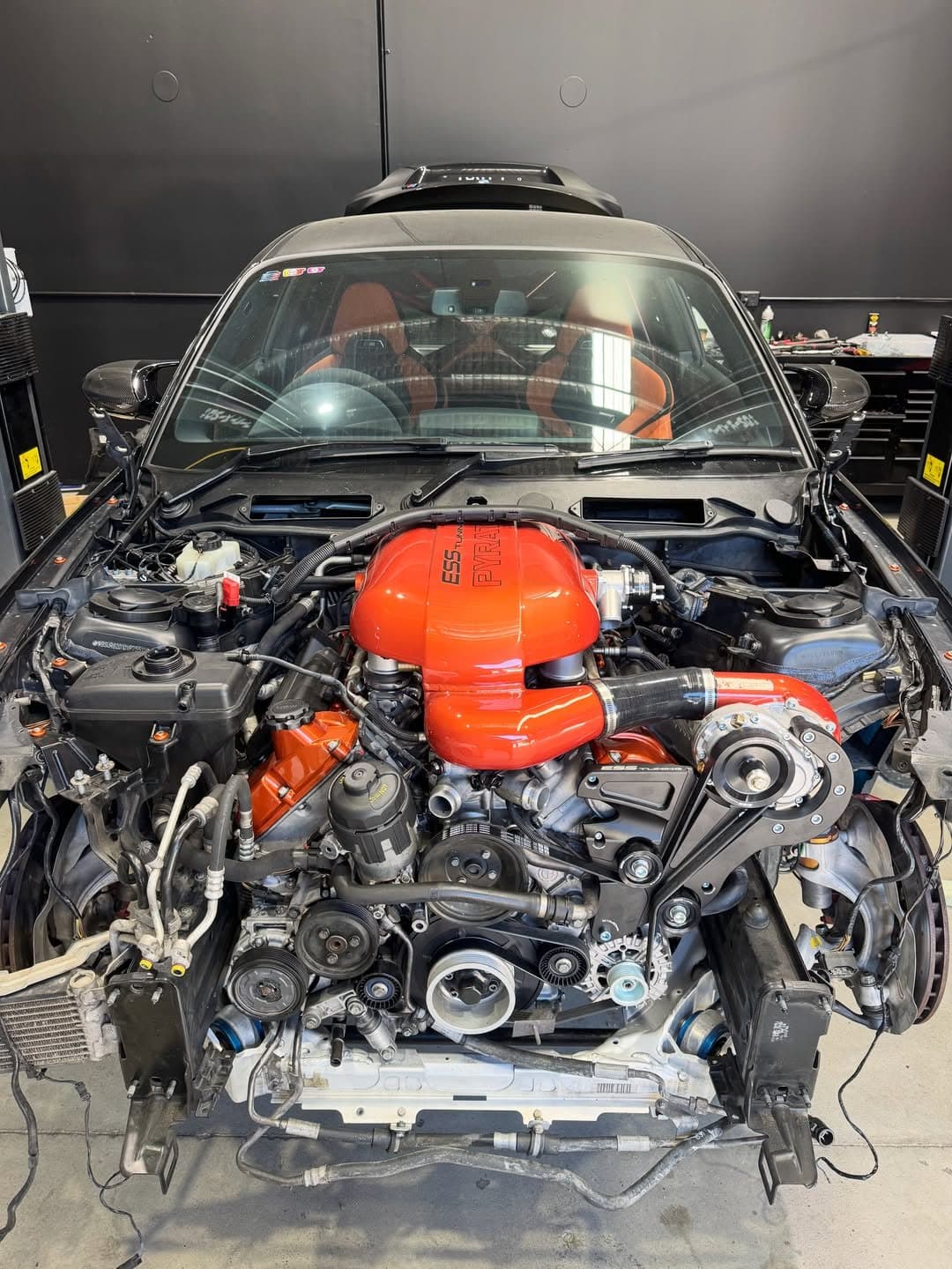 BMW 1M Coupe engine bay with supercharged S65 V8